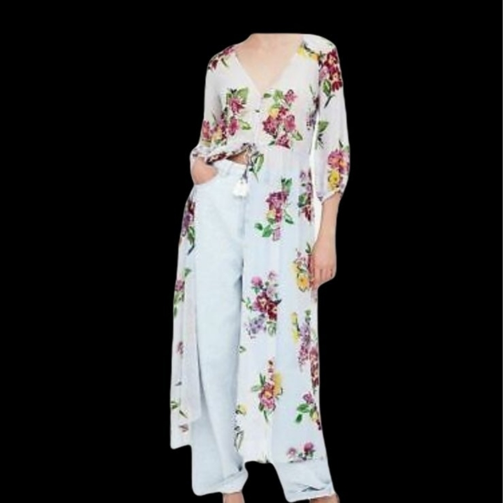 Zara floral sheer duster dress XL